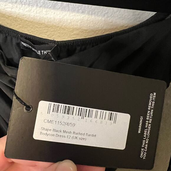 NWT PrettyLittleThing Black Long Sleeve Ruched Mini Dress Size 8 - Picture 3 of 5